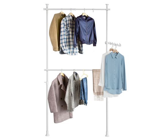 Garde-robe Verticale Style Campagne - Étageres Et Tringle à Vêtements, Métal Blanc Vieilli