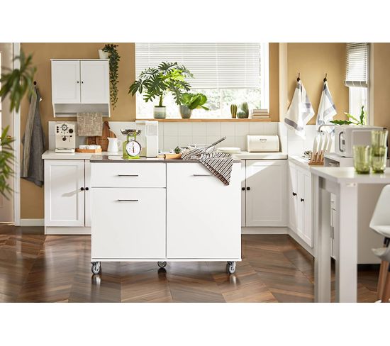 Desserte De Cuisine Avec Roulette Universelles 67 X 37 X 82,5 CM Et Plateau En Bois Blanc/Noir/Gris