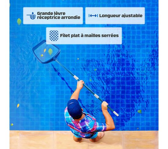 Épuisette Piscine Avec Manche Télescopique Longueur De 1.20–1,90 M Grande Enregistrement Lèvres