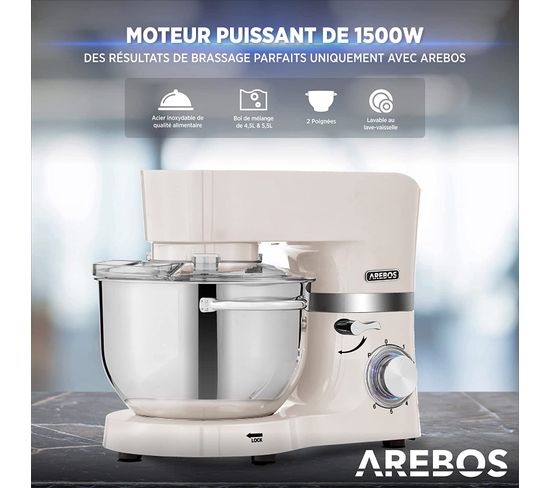 Robot Pâtissier Professionnel 1500w Crème 6 Vitesses Fonction Pulse