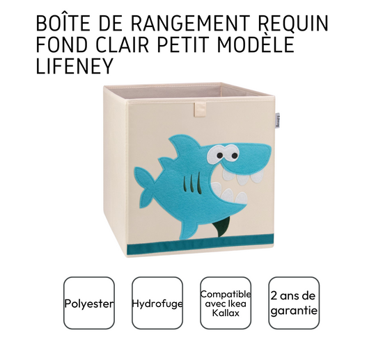 Boîte Rangement Requin Lifeney - 33x33x33cm - Compatible IKEA KALLAX - Polyester Beige