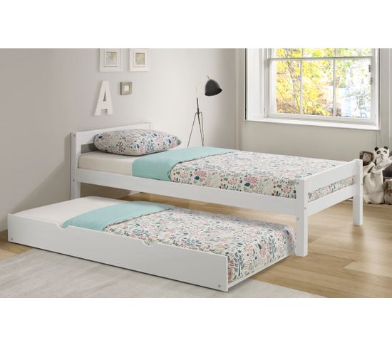 Lit en 90x190/200 cm 1 tiroir effet bois - L124,5 cm Life | Maisons du