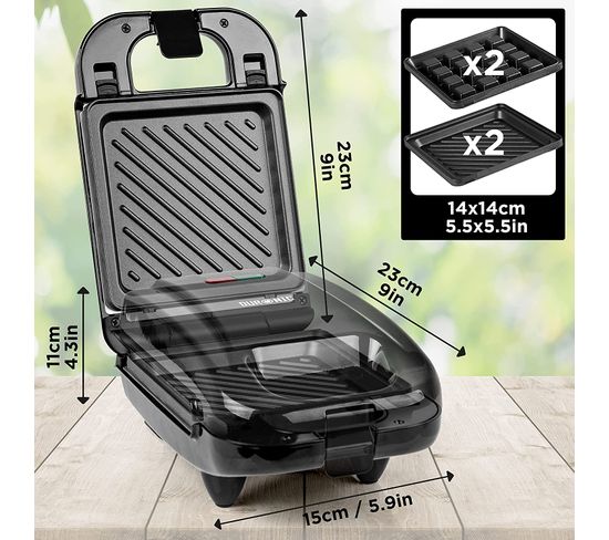Grill Sandwich Burger HENYEER - Plaques Céramique Antiadhésives - Minuterie - 600W - Rouge