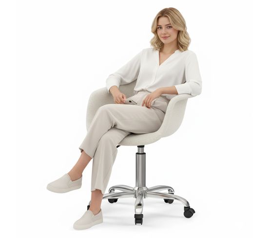 Chaise Bureau Enfant Ergonomique En Fausse Fourrure - Pivotante, Réglable En Hauteur, Design Poisson (Blanc)