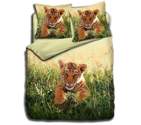 Parure Housse De Couette 100 Coton Bebe Tigre 140 X 0 Cm Vert Housse De Couette Parure De Lit But