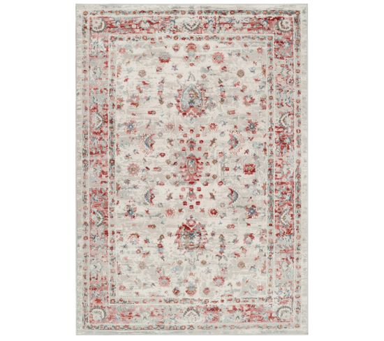 TAPISO Valley Tapis Poil Court Traditionnel Vintage Gris Clair Beige - 200x300 Cm - Motif Ornemental