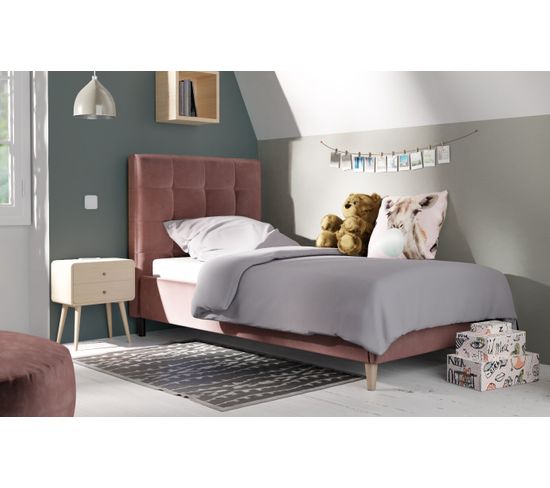 Lit 90x190 Cm Japp 2 Velours Rose Lit Enfant But