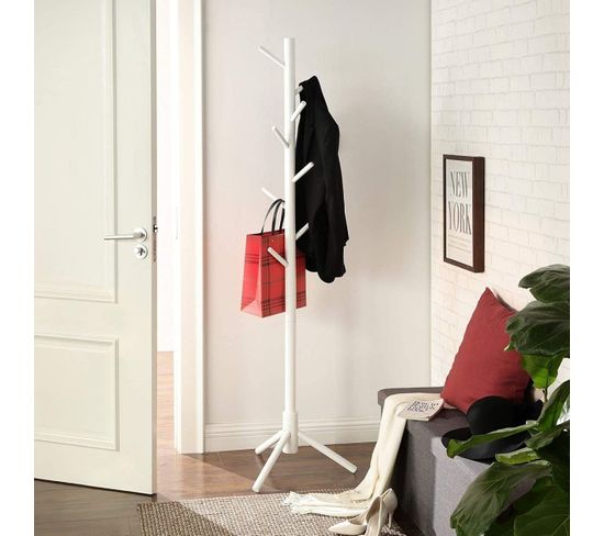 Porte-Manteau Sur Pieds En Bois - 8 Crochets, Hauteur Réglable 122/172 Cm - Pour Entrée, Chambre, Bureau