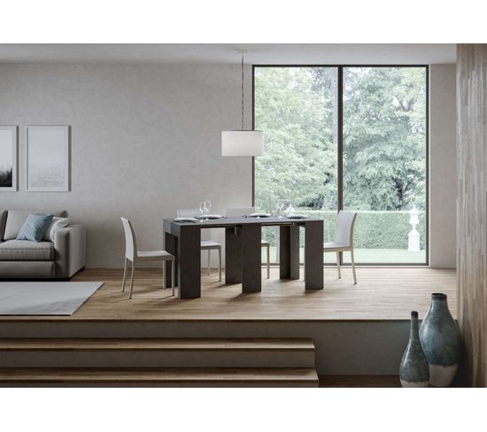 Console Extensible VENUS Anthracite - L.90 Cm Extensible à 296 Cm - Rallonges Intégrées - Design Italien