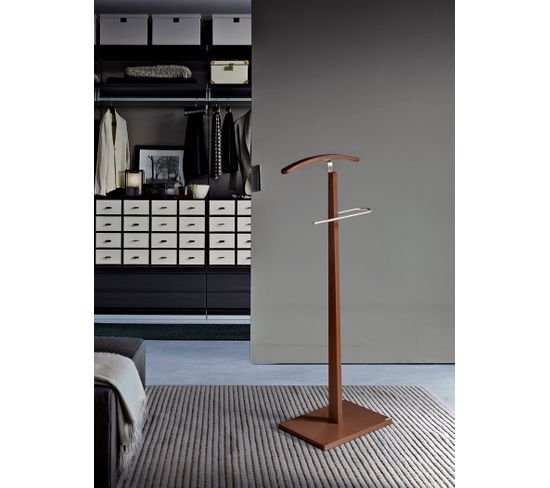 CLP Valet De Chambre Moderne Ronald - Portant Métal Chromé Avec Cintre, Design Chic Wenge Pour Chambre Et Entrée