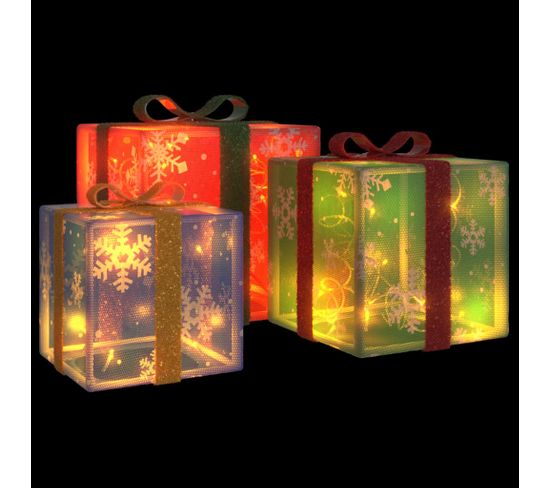 Boîtes Cadeaux Lumineuses De Noël - Lot De 3 Avec Guirlandes LED - Décoration Intérieure Lumineuse - Blanc Chaud - Alimentation Piles - 10