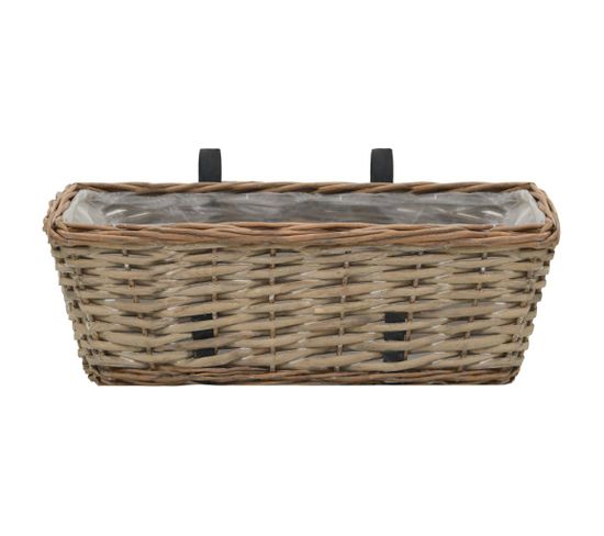 2 Jardinières Balcon En Osier Avec Doublure PE 60 Cm - Pour Fleurs, Plantes Aromatiques, Décoration Terrasse