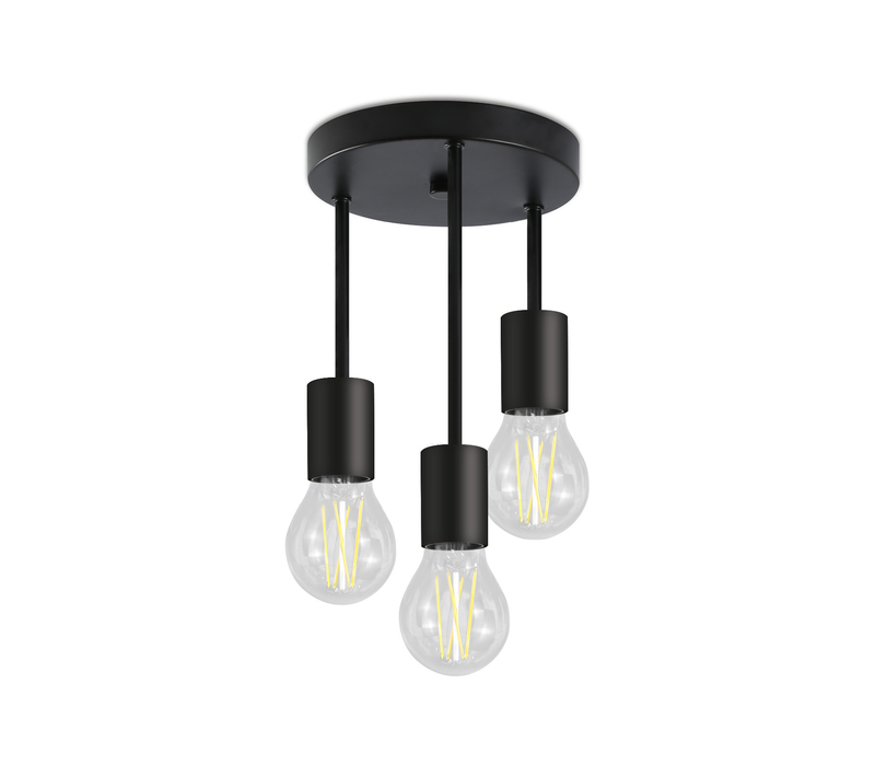 Plafonnier 3 Spots E27 Vintage Noir Suspendu Avec Lustre Industriel