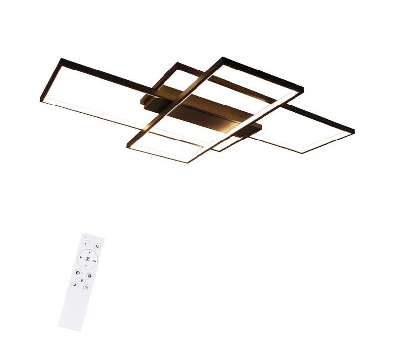 Plafonnier Dimmable, 100x70x8cm, 3 Carrés LED Noir Modernes Avec Télécommande, 88w