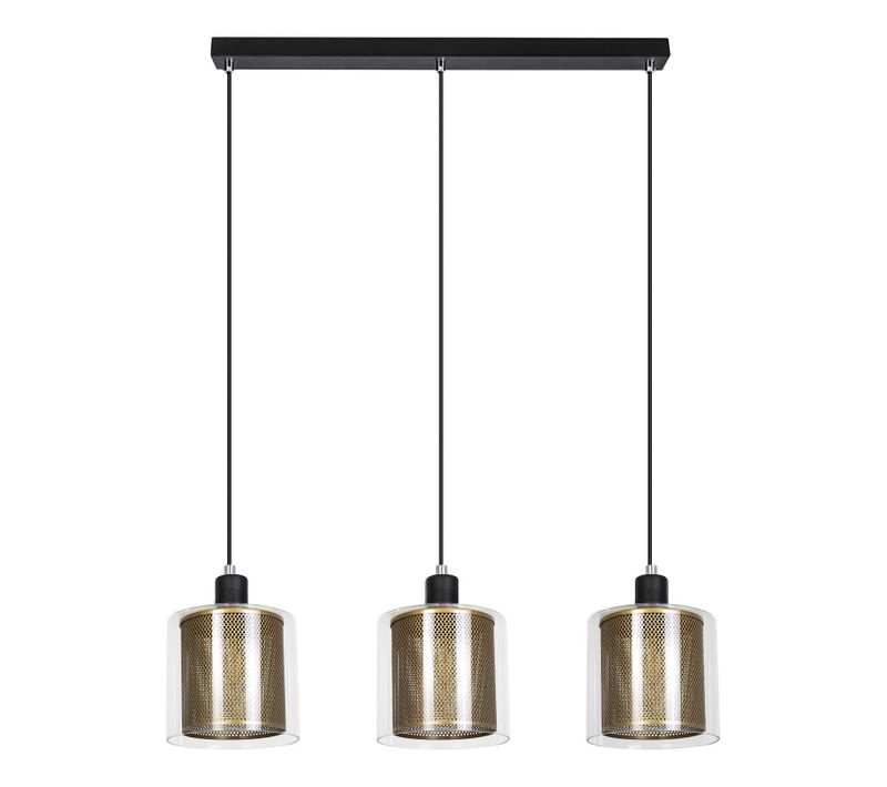 Suspension Vintage 3 Flammes Verre Métal Réglable Noir E14