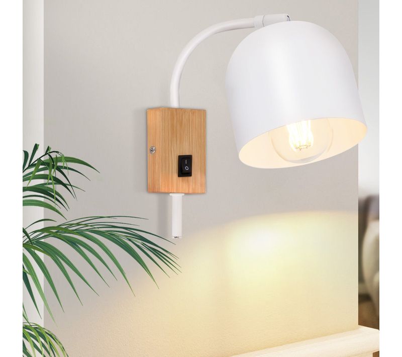 Applique Bois Avec Applique Vintage Blanc Métal 1 Flamme E27 Douille 330° Rotable