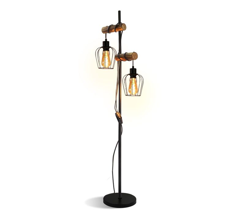 Lampadaire Vintage 2 Lumières H.151 Cm Métal Bois Lampadaire Noir E27 lampadaire salon