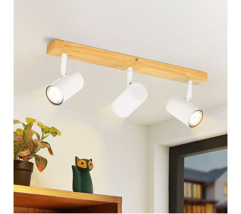 Plafonnier Bois Spot De Plafond 3 Flammes Vintage Gu10 Spot Blanc Orientable 350