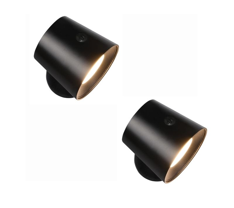 Applique LED 2 Pièces Avec Batterie Commande Tactile Rotative à 360° 3 Niveaux De Luminosité Noir