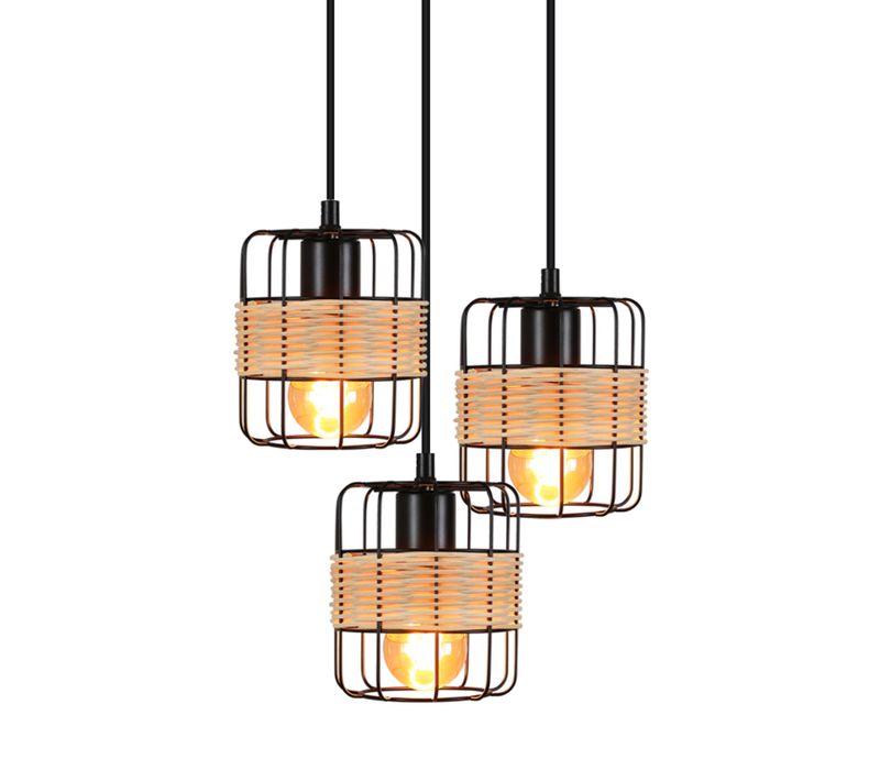 Suspension Table à Manger Lampe Suspendue Vintage Ronde Noire 3 Ampoules Rétro E27