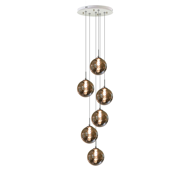 Suspension Table à Manger Suspension Boule Réglable En Hauteur à 6 Lampes En Verre Gris