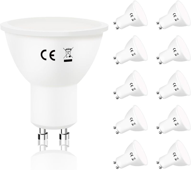 10 Ampoules LED Gu10 Blanc Froid 6w 5000k 60w Économie D'énergie Angle 110°non Dimmable