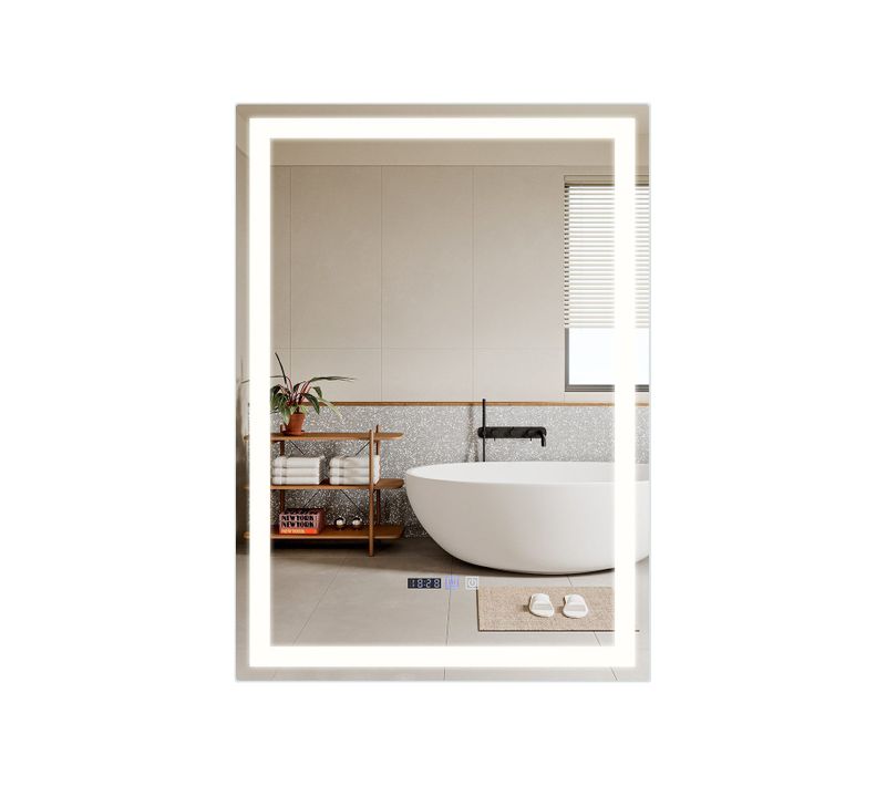 Miroir Lumineux Salle De Bain 50x70 Cm LED Mural Ip44 Interrupteur Tactile Horloge Réglable