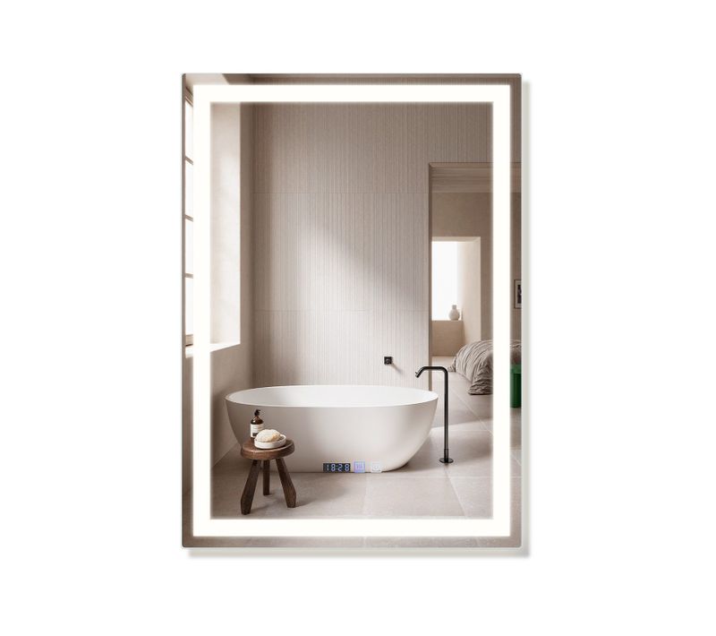Miroir Lumineux Salle De Bain 60x80cm LED Mural Ip44, Interrupteur Tactile Horloge Réglable