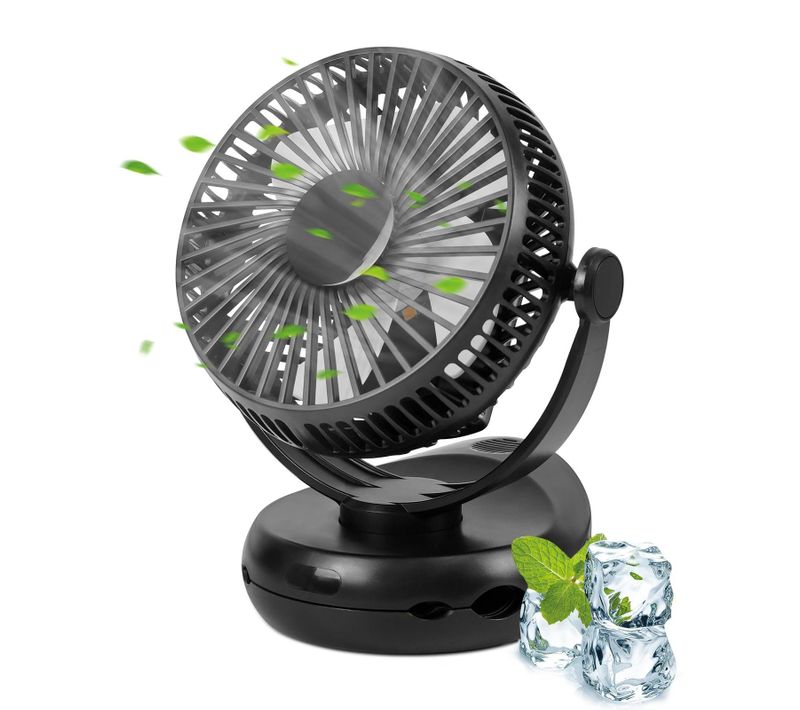 Ventilateur Petit De Table USB Avec Batterie 10 000 Mah Modèle 3-en-1 Noir