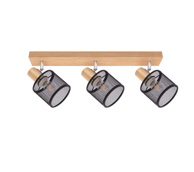 Plafonnier 3 Spots Noir Aspect Bois E14 Orientable 350° 4 Ampoules Max 25w Moderne