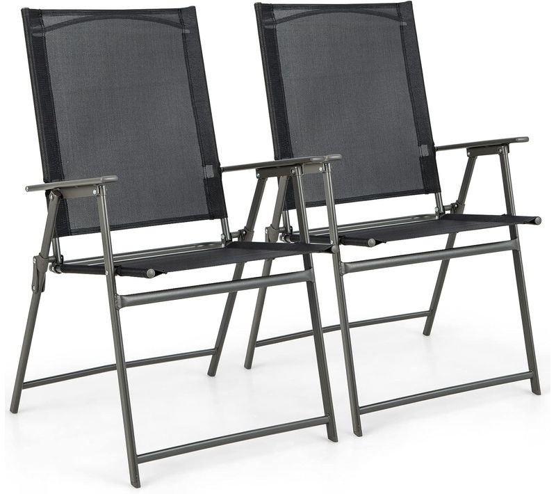 Lot De 2 Chaise De Jardin Exterieur, Fauteuil De Jardin, 62 X 58 X 96 Cm, Charge 150 Kg, Noir