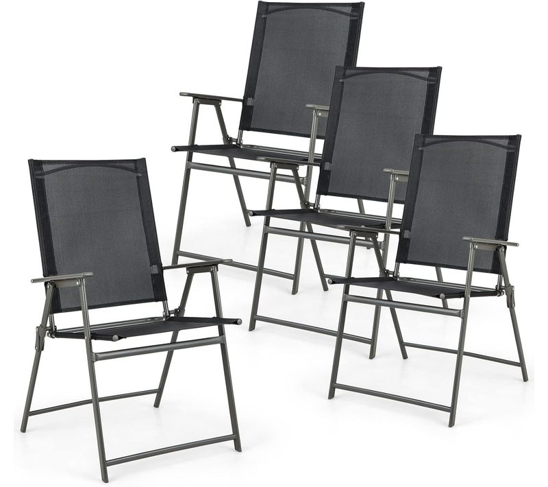 Lot De 4 Chaise De Jardin Exterieur, Fauteuil De Jardin, 62 X 58 X 96 Cm, Charge 150 Kg, Noir