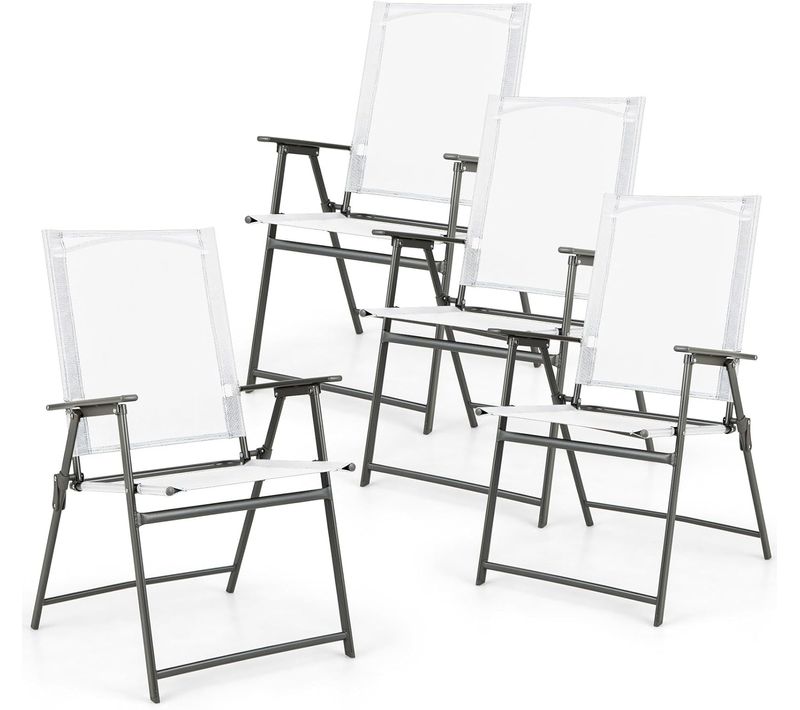 Lot De 4 Chaise De Jardin Exterieur, Fauteuil De Jardin, 62 X 58 X 96 Cm, Charge 150 Kg, Blanc