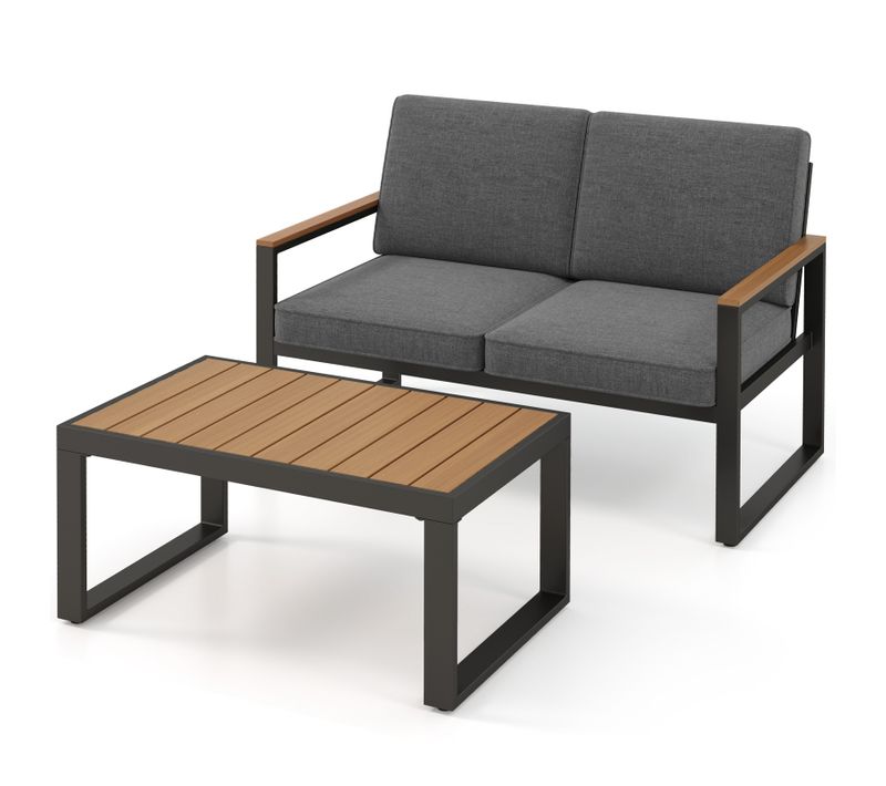 Salon De Jardin 2 Pièces Avec Table Basse Causeuse, Ensemble De Meubles D'extérieur En Aluminium