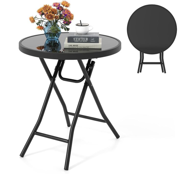 Table De Jardin Bistro Ronde Pliante De 46 Cm, Table Basse Extérieur Avec Plateau, Charge 50 Kg Noir