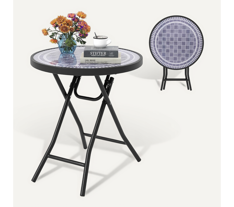 Table De Jardin Bistro Ronde Pliante De 46 Cm, Table Basse Extérieur Avec Plateau, Charge 50 Kg Gris