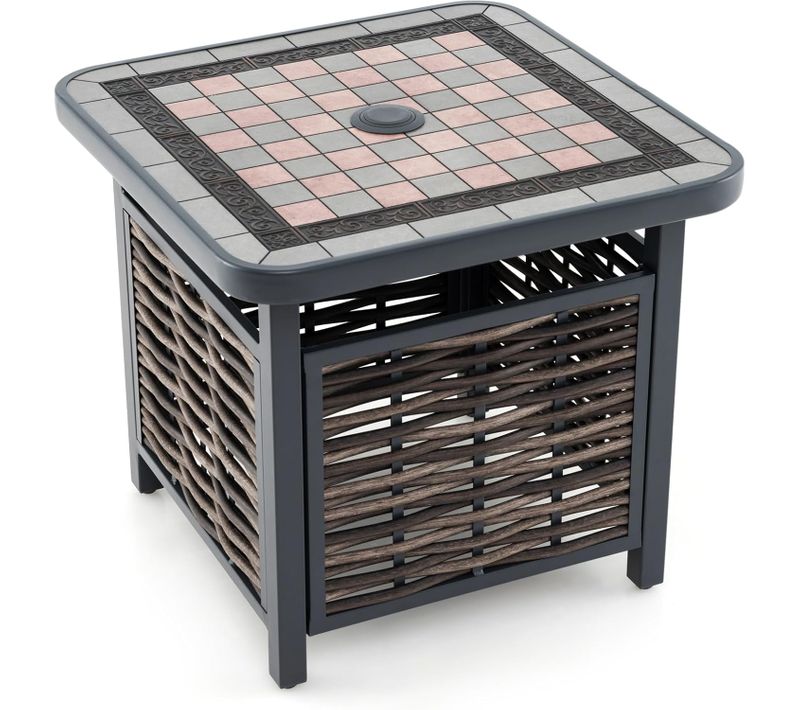 Table De Jardin Carrée Plateau En Résine 55 Cm, Table Basse De Patio En Rotin Pe