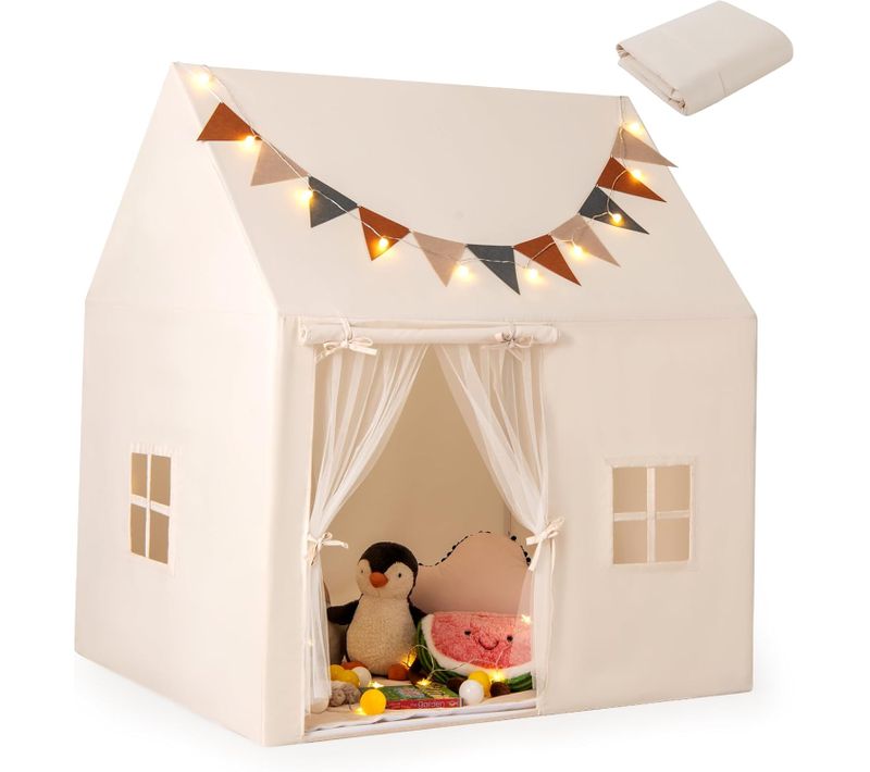 Tente De Jeux Enfant Avec Guirlandes Lumineuses Et Drapeaux