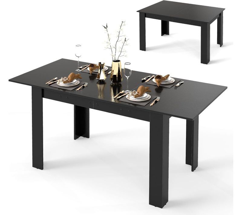 Table Extensible Salle à Manger, Table Cuisine Extensible 6 Personnes Bois Et Noir, 120-158 Cm