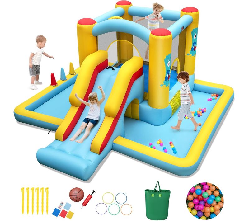 7 En 1 Château Gonflable Avec Toboggan Et Maison De Saut, Aire De Jeux Gonflable, Charge 90kg