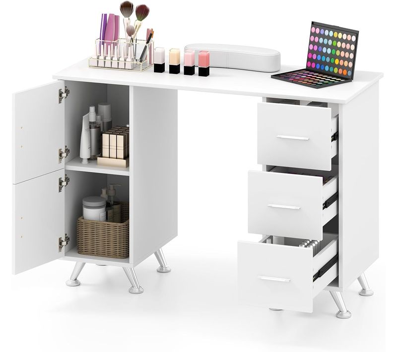 Table De Manucure Professionnelle Avec 2 Armoires 3 Tiroirs 90 X 43 X 74 Cm (blanc)