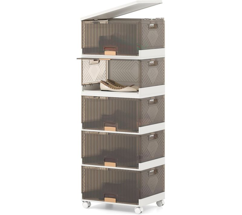 Boite Rangement Chaussures Empilables, Caisse Rangement Plastique Avec Couvercles, 4 Roulettes