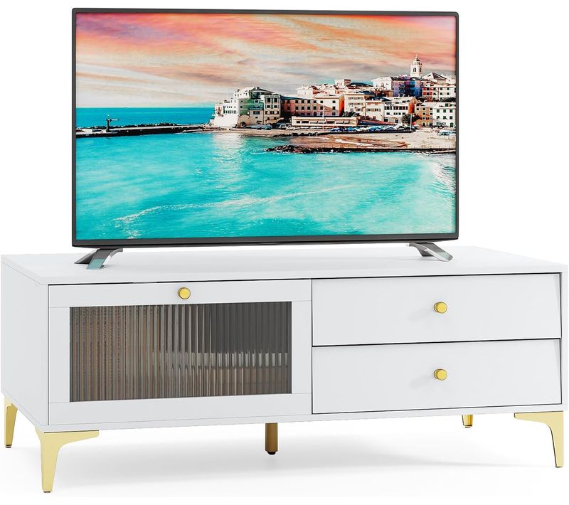 Meuble TV 2 Tiroirs, Meuble Pour Télé De 55 Pouces, Console TV 47,5", 120 X 62 X 46 Cm