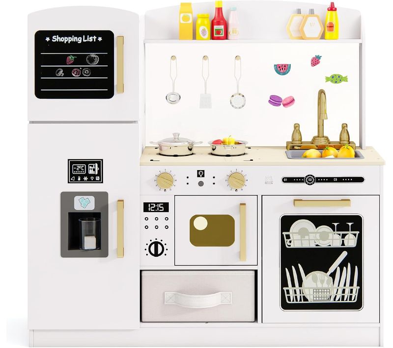 Cuisine Enfants En Bois Avec Tableau Noir Et Panneau Acrylique, Jeu De Cuisine Enfant