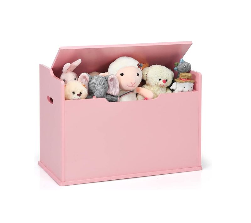 Coffre à Jouets En Bois Enfant Avec Coussin Et Couvercle Rabattable, 74 X 39 X 52 Cm,rose