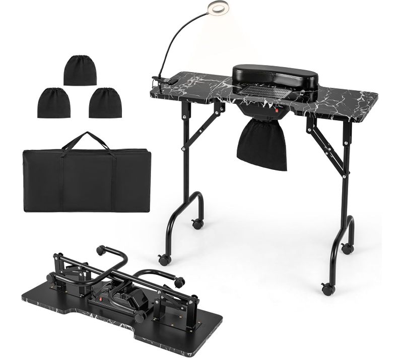 Table De Manucure Pliante Avec Aspirateur (noir, 90 X 40 X 77 Cm)