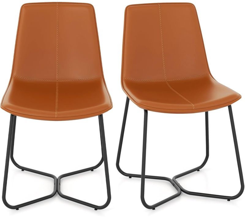 Chaises Salle à Manger Lot De 2, Chaises Cuisine Pu, Pieds Métalliques, Couture Vintage