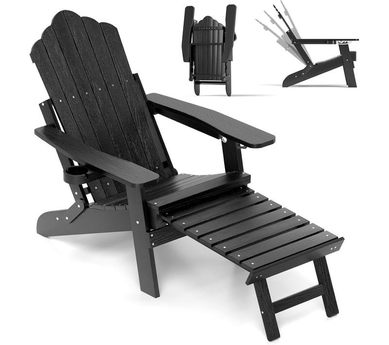 Fauteuil Jardin Exterieur, Chaise Adirondack Pliable, 119 × 78 × 81 Cm, Charge 180 Kg, Noir