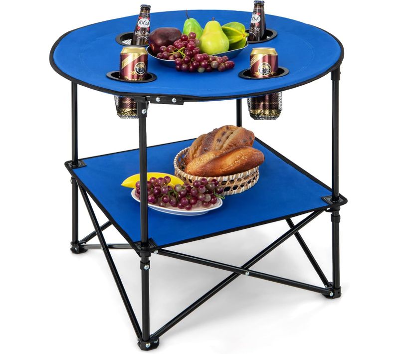 Table De Camping Pliante à 2 Niveaux, Table De Pique-nique Portable Avec Sac De Transport, 72 X 59cm