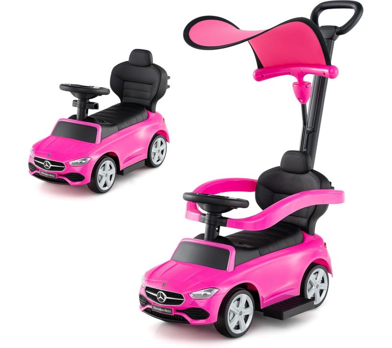 3 En 1 Mercedes-benz Porteur Enfant Avec Volant Et Klaxon Et Son De Moteur, Voiture à Pousser (rose)
